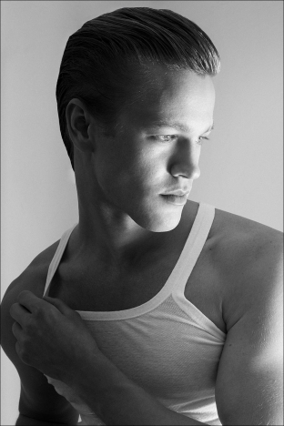 Model Wyatt Gillespie from Crawford Models. Photographed for Ponyboy by Alexander Thompson in New York City. Look 1.