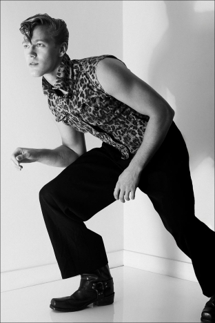 Model Wyatt Gillespie from Crawford Models. Photographed for Ponyboy by Alexander Thompson in New York City. Look 4 -2.