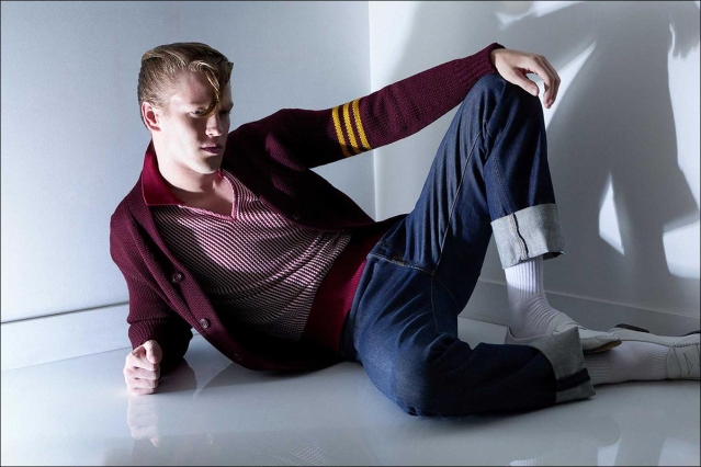 Model Wyatt Gillespie from Crawford Models. Photographed for Ponyboy by Alexander Thompson in New York City. Look 9 -1.