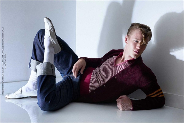 Model Wyatt Gillespie from Crawford Models. Photographed for Ponyboy by Alexander Thompson in New York City. Look 9 -2.