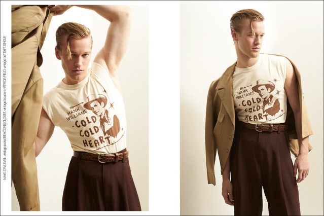 Model Wyatt Gillespie from Crawford Models. Photographed for Ponyboy by Alexander Thompson in New York City. Spread 2.