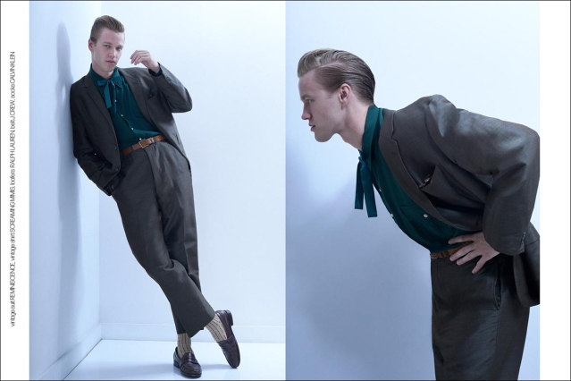 Model Wyatt Gillespie from Crawford Models. Photographed for Ponyboy by Alexander Thompson in New York City. Spread 3.