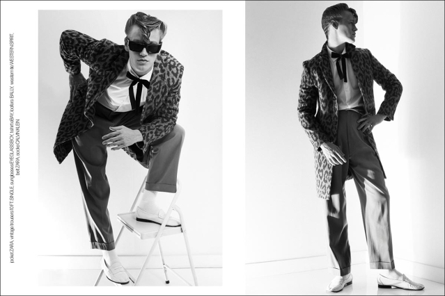 Model Wyatt Gillespie from Crawford Models. Photographed for Ponyboy by Alexander Thompson in New York City. Spread 6.
