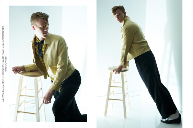 Model Wyatt Gillespie from Crawford Models. Photographed for Ponyboy by Alexander Thompson in New York City. Spread 7.