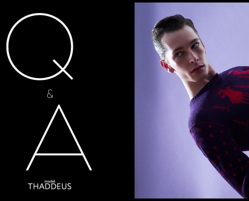 Model THADDEUS from unite unite. Photographed for Ponyboy by Alexander Thompson in New York City. Opening spread.