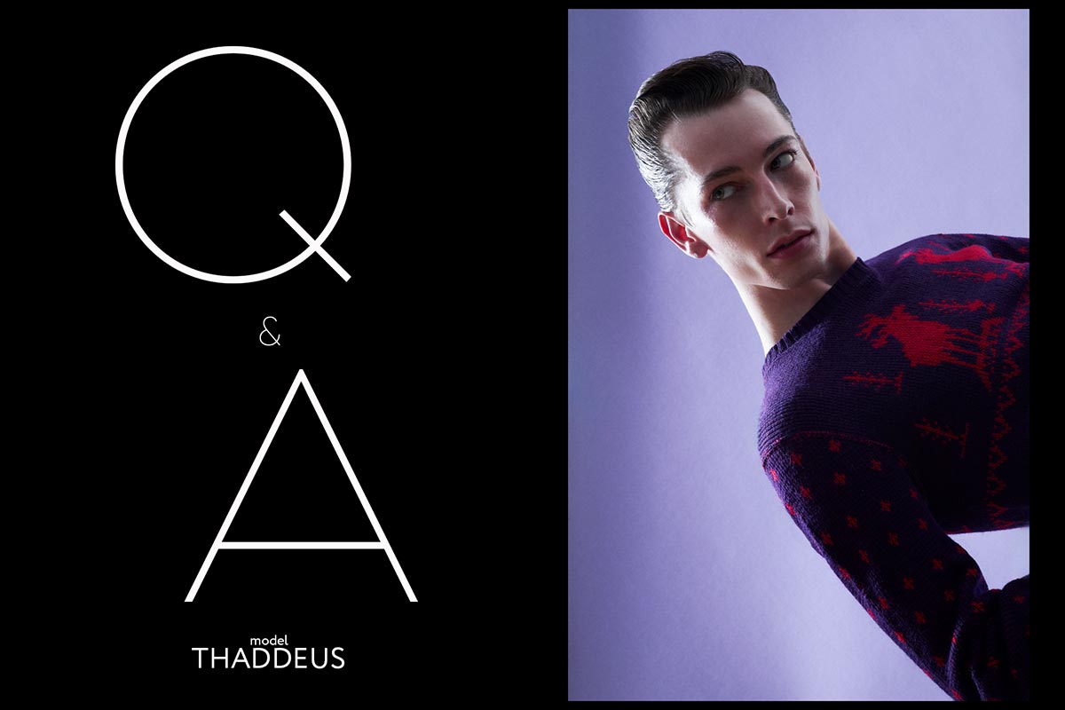 Model THADDEUS from unite unite. Photographed for Ponyboy by Alexander Thompson in New York City. Opening spread.