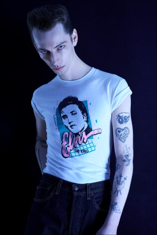 Model THADDEUS from unite unite. Photographed for Ponyboy by Alexander Thompson in New York City. Look 2.