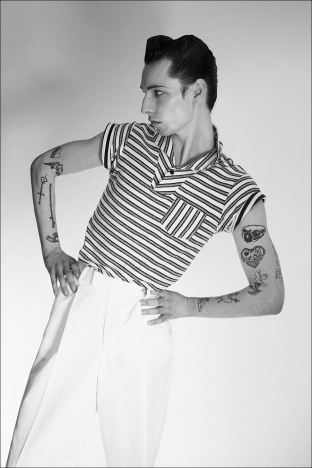Model THADDEUS from unite unite. Photographed for Ponyboy by Alexander Thompson in New York City. Look 3.