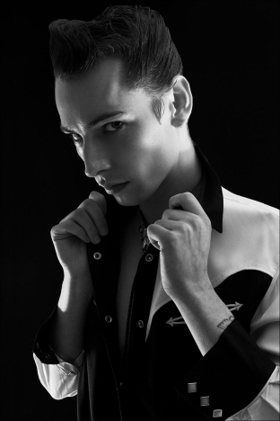 Model THADDEUS from unite unite. Photographed for Ponyboy by Alexander Thompson in New York City. Look 5.