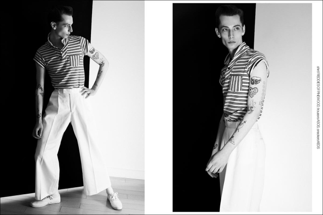 Model THADDEUS from unite unite. Photographed for Ponyboy by Alexander Thompson in New York City. Spread 1.