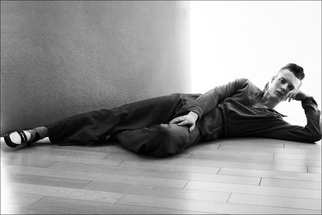 Model Konrad Bromke from Unite Unite Models. Photographed for Ponyboy by Alexander Thompson in New York City. Look 8.