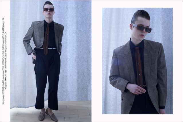 Model Konrad Bromke from Unite Unite Models. Photographed for Ponyboy by Alexander Thompson in New York City. Spread 1.