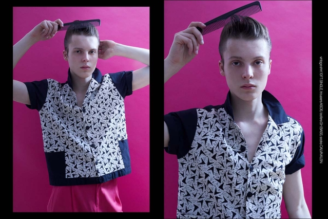 Model Konrad Bromke from Unite Unite Models. Photographed for Ponyboy by Alexander Thompson in New York City. Spread 8.