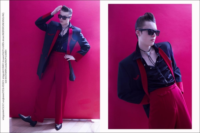 Model Konrad Bromke from Unite Unite Models. Photographed for Ponyboy by Alexander Thompson in New York City. Spread 9.