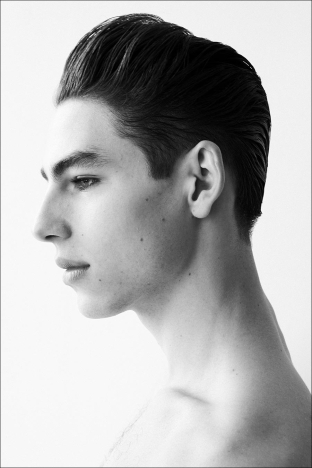 Model Thomas Prendergast from Christophe Creative. Photographed for Ponyboy by Alexander Thompson in New York City. Look 1.