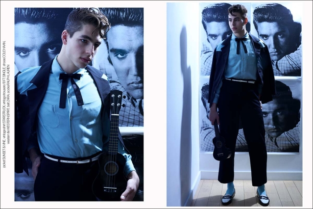 Model Thomas Prendergast from Christophe Creative. Photographed for Ponyboy by Alexander Thompson in New York City. Spread 3.