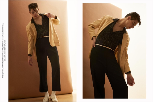 Model Thomas Prendergast from Christophe Creative. Photographed for Ponyboy by Alexander Thompson in New York City. Spread 4.