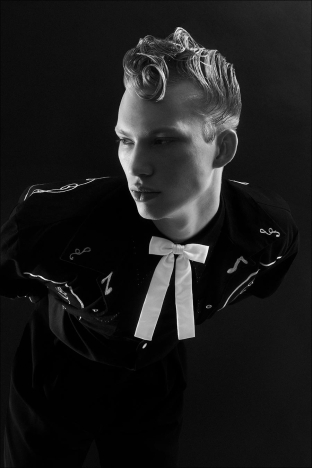 Model Tyler Patton from Two Management NY, photographed by Alexander Thompson for Ponyboy. Look 11.
