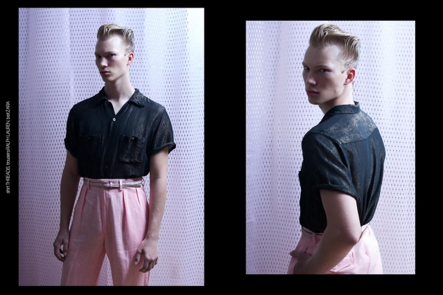 Model Tyler Patton from Two Management NY, photographed by Alexander Thompson for Ponyboy. Spread 2.