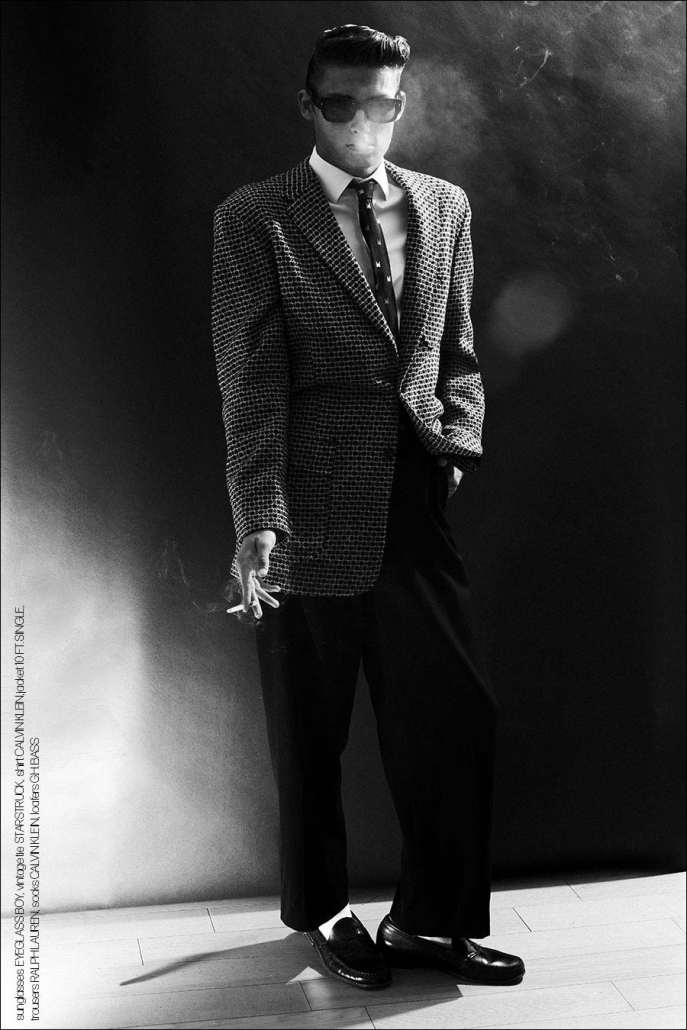 Model Charlie Troy from Muse Model Management, photographed by Alexander Thompson for Ponyboy. Look 10.