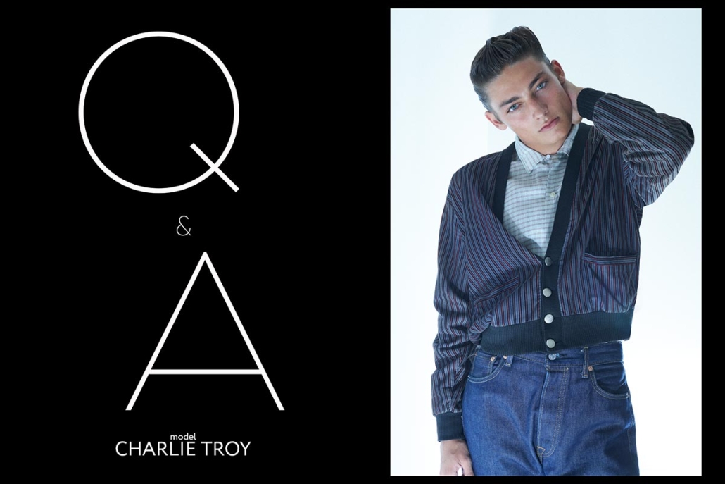 Model Charlie Troy from Muse Model Management, photographed by Alexander Thompson for Ponyboy. Opening spread.