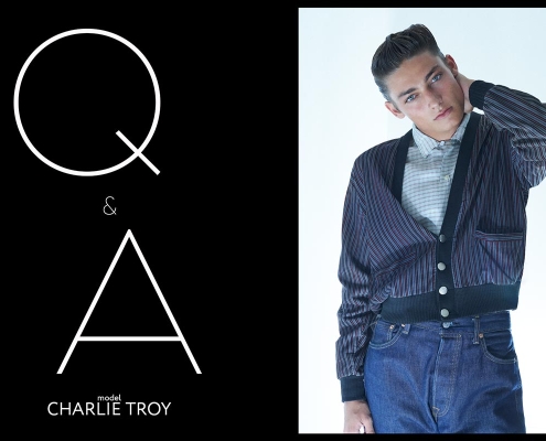 Model Charlie Troy from Muse Model Management, photographed by Alexander Thompson for Ponyboy. Opening spread.